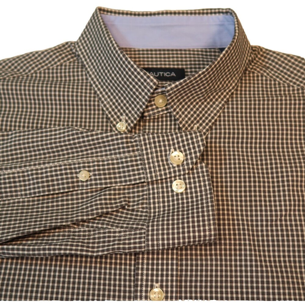 Nautica Button Down Shirt Men's 16x34/35 Dark Green Checkered